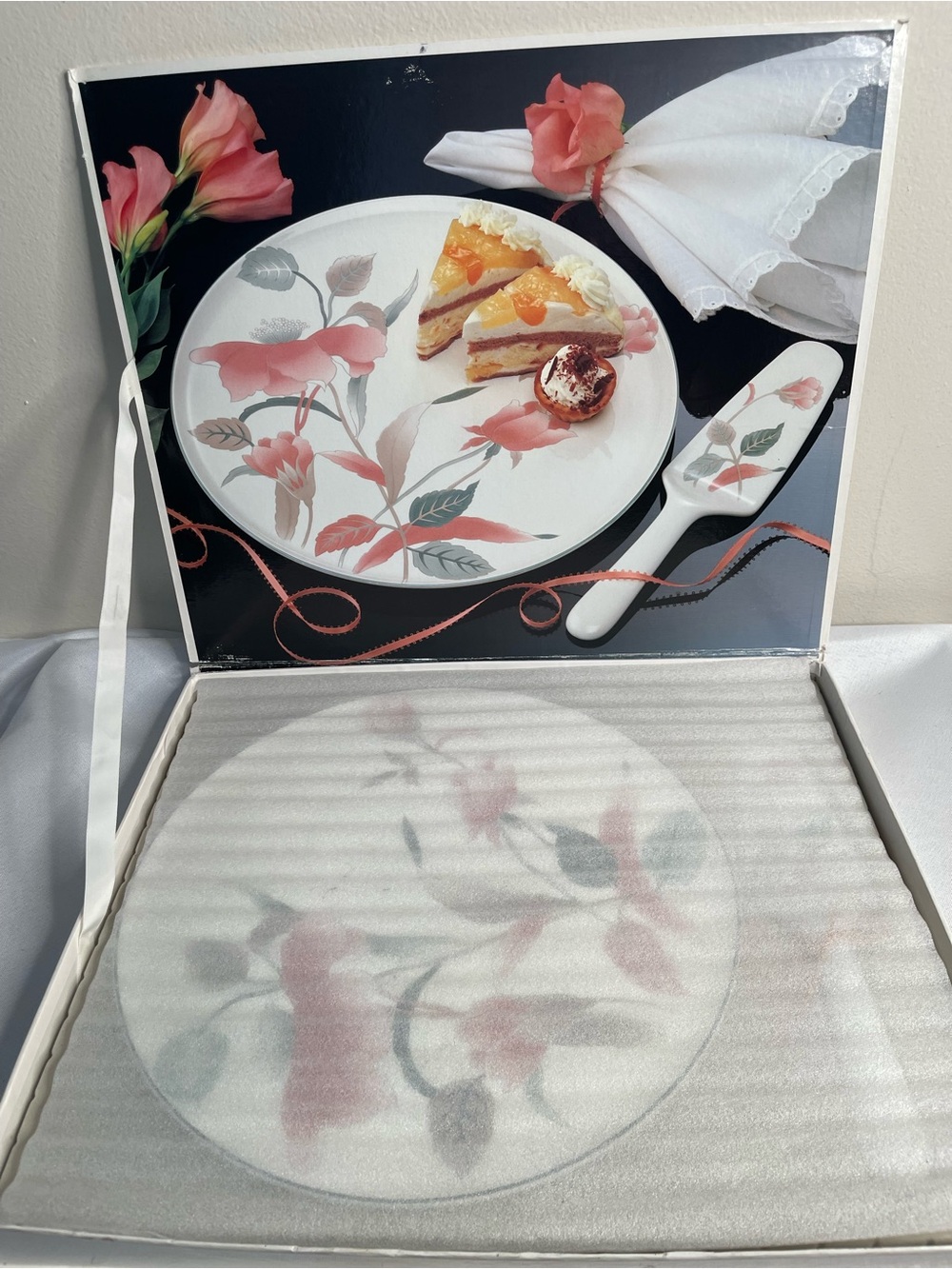 Mikasa Floral Glass Serving Plate and Server - Pink and Green
